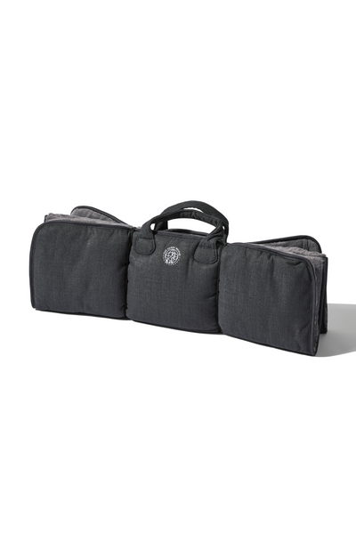 dog travel bed charcoal folded#color_charcoal